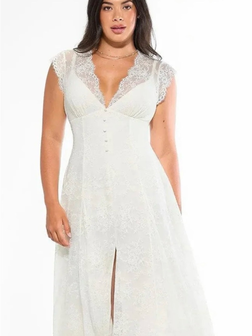 Ivory Lace Maxi Dress with Cap Sleeves
